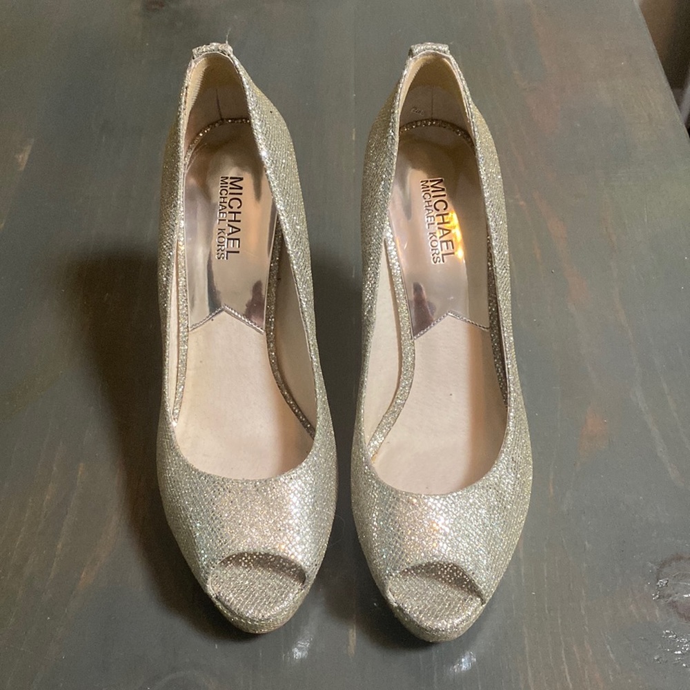Silver, sparkly high heels (barely worn)